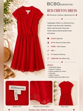 New BCBGeneration Red Chiffon Wrap Dress Size L - NWOT